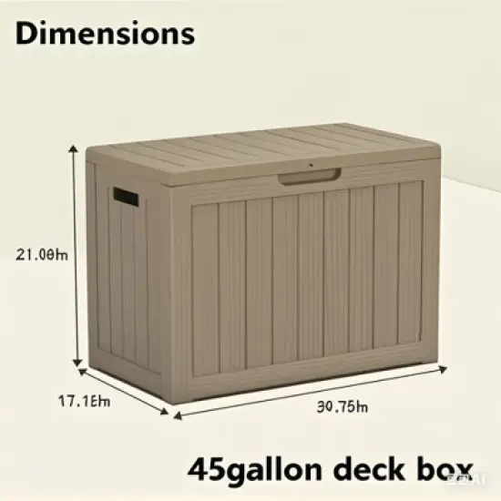 INFURNIC Deck Boxes, 45 GAL Outside Storage Box Container with Handle for Storage Garden Tools, Pool Supplies, Brown, 30.75"*17.1"*21.85" image {3}
