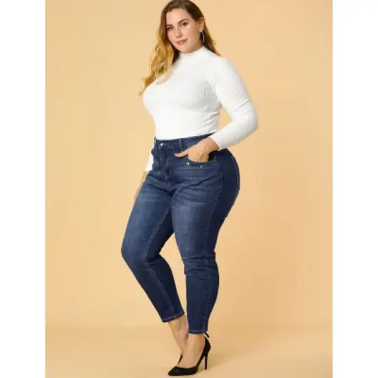 Agnes Orinda Women's Plus Size Denim Mid-Rise Stretch Washed Skinny Jeans image {1}