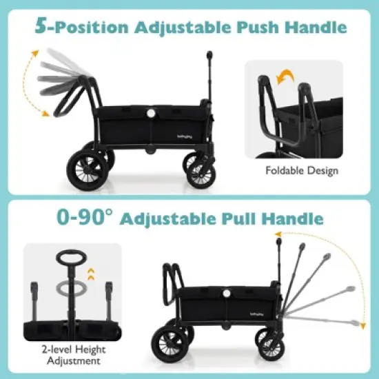 Costway Wagon Stroller for 2 Kids Push Pull Double Stroller with Adjustable Handle image {3}