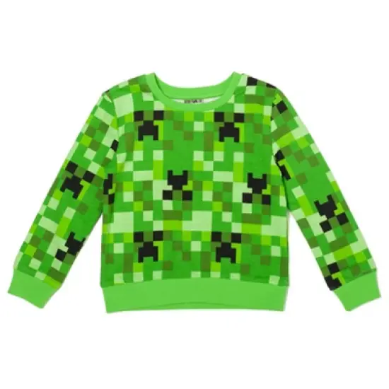 Minecraft Creeper Girls French Terry Pullover Sweatshirt Little Kid to Big Kid image {8}