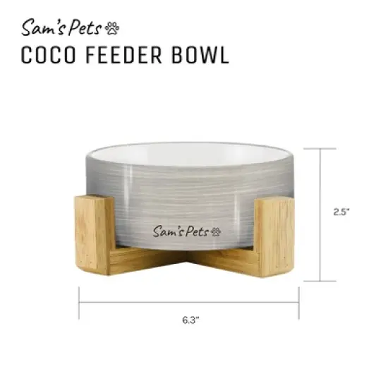 Coco Single Pet Bowl with Wood Stand 5.11 in Light Gray image {5}