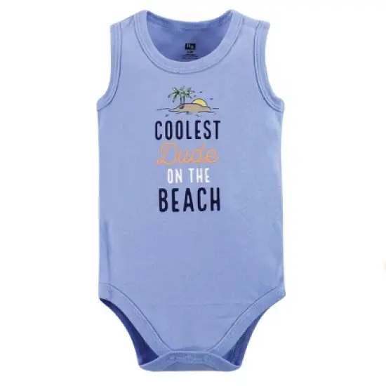 Hudson Baby Infant Boy Cotton Sleeveless Bodysuits 5pk, Sandcastle image {1}