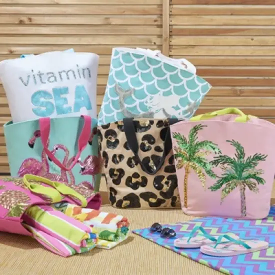 Mina Victory Flamingo Turquoise Beach Tote Bag image {5}