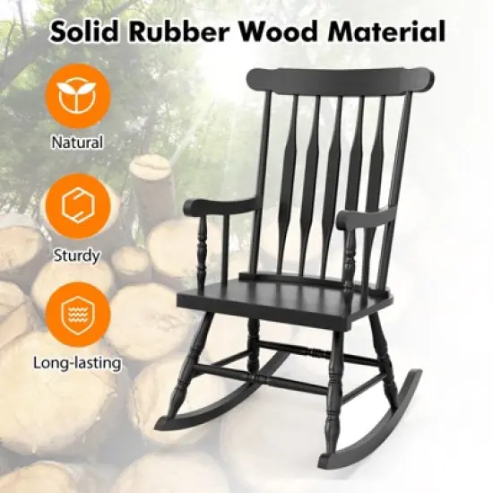 Tangkula Wooden Rocking Chair Single Rocker Indoor Garden Patio Yard Black image {4}