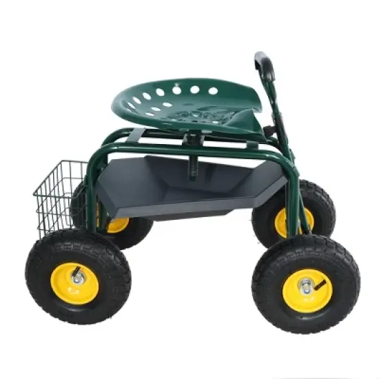 Garden Cart Rolling Scooter, Adjustable Height Heavy Duty Scooter, Rolling Garden Cart with 4 Wheels and Extendable Handle, 360-Degree Seat and Tool image {10}