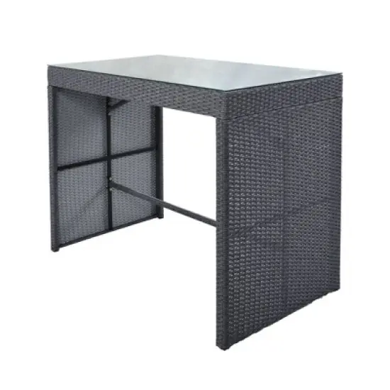 5pc Outdoor Rattan Bar Set with Stools & Cushions- Gray - WELLFOR image {4}