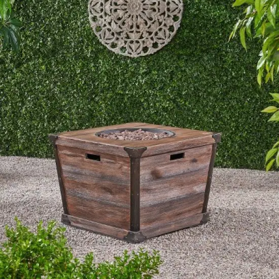 32-Inch Square Outdoor Fire Pit Table With Built-In Propane Storage And Wood-Look Concrete Top image {2}