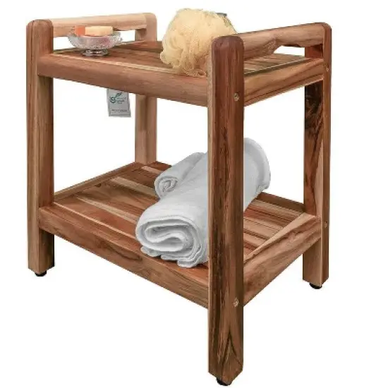 EcoDecors&reg; Eleganto&reg; 20" Teak Wood Shower Bench with LiftAide&reg; Arms and Shelf in EarthyTeak Finish - Target Plus Natural 20"L x 14"D x 21"H image {8}
