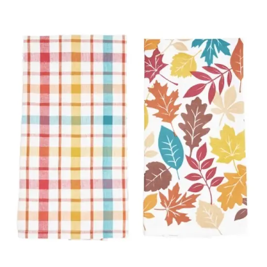 C&F Home Fall Leaves & Plaid Printed & Woven Kitchen Towel Set of 2 image {1}