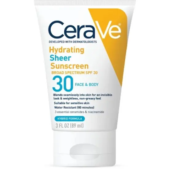 CeraVe Hydrating Sheer Sunscreen Lotion for Face and Body - SPF 30 image {1}