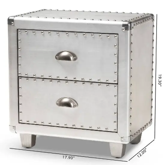 2 Drawer Davet Metal Nightstand Silver - Baxton Studio image {8}