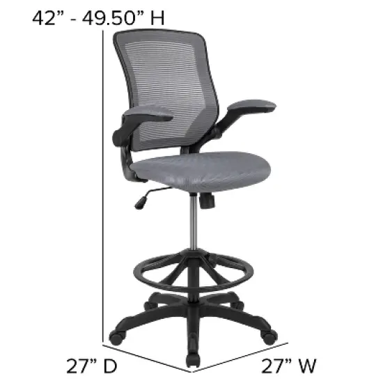 Flash Furniture Mid-Back Mesh Ergonomic Drafting Chair with Adjustable Foot Ring and Flip-Up Arms image {5}