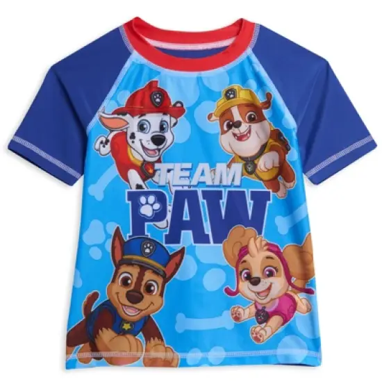 Paw Patrol Rubble Marshall Chase Pullover Rash Guard and Swim Trunks Outfit Set Little Kid image {1}