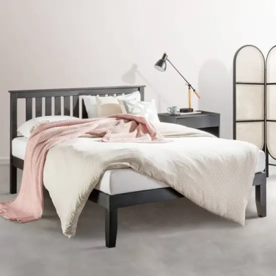 14" Marley Solid Wood Platform Bed with Paneled Headboard Black - Mellow image {2}