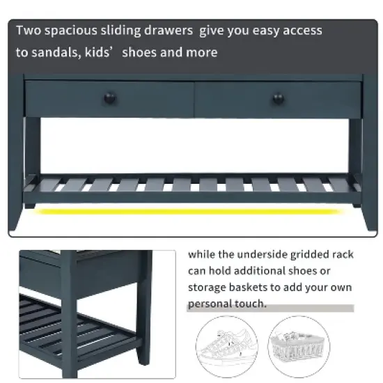 Entryway Storage Bench with Cushioned Seat, Shoe Rack and Drawers-ModernLuxe image {3}