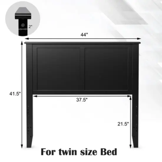 Costway Twin Wood Headboard Flat Panel Pre-drilled Holes Height Adjustment image {1}