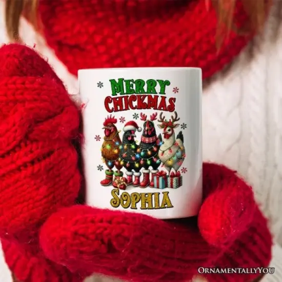 Merry Chickmas Personalized Mug, Farmhouse Christmas Custom Chickens Gift Non-Custom 12oz image {2}