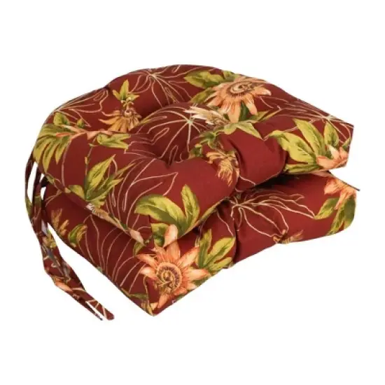 Blazing Needles, 16-inch Spun Polyester Patterned Outdoor U-shaped Tufted Chair Cushions (Set of 2) image {16}