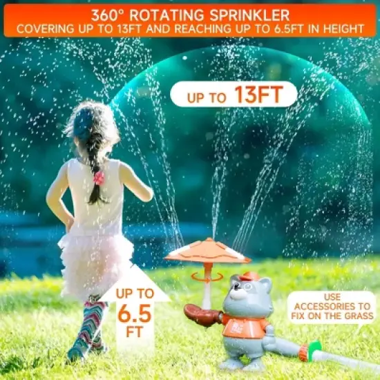 Topteng Water Sprinkler for Kids Toddlers with Baseball and Roating Spray Nozzles Attaches Garden Water Hose image {1}