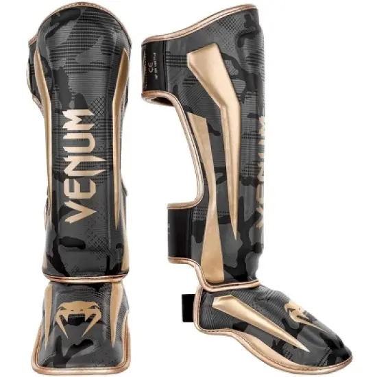 Venum Elite Protective MMA Shin Instep Guards - Dark Camo/Gold image {2}