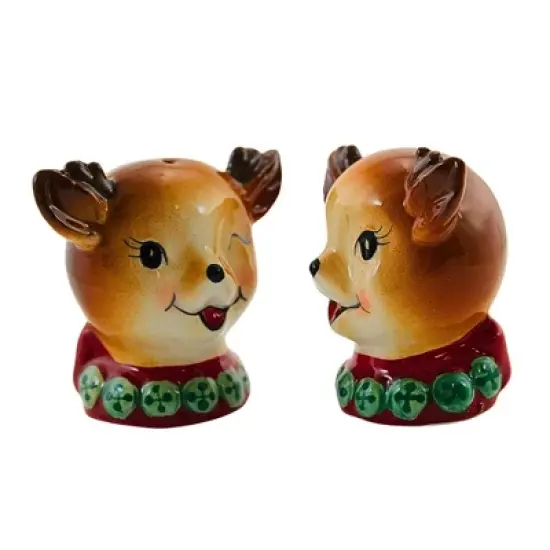 Transpac 3.0 Inch Vintage Reindeer Salt & Pepper Set Christmas Salt And Pepper Shaker , Winking Holiday Playful Smile (2PC) image {2}