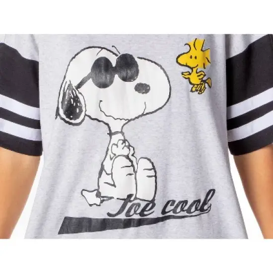 Peanuts Womens' Joe Cool Snoopy Woodstock Nightgown Pajama Shirt Dress Grey image {2}