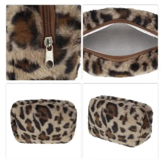 Unique Bargains Durable Leopard Print Makeup Bag Brown 1 Pc image {2}