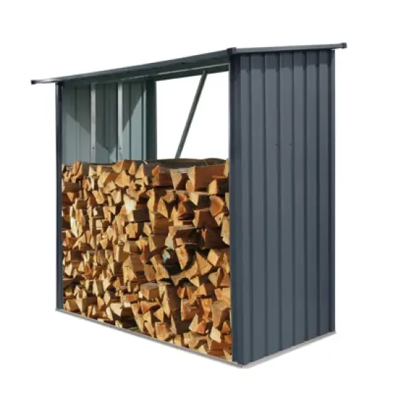 NicBex Outdoor Storage Shed with Roof,Firewood Rack for Backyard Garden Patio Porch,Black image {5}