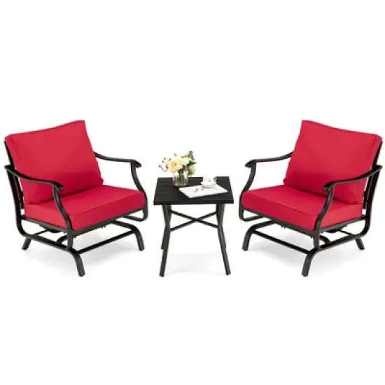 Costway 3PCS Patio Rocking Bistro Set Cushioned Chair Armrest Side Table Red image {1}