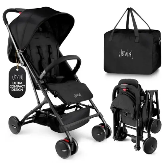 Jovial Portable Folding Baby Stroller &ndash; Compact, Lightweight, Reclining Seat with Canopy &ndash; Black image {7}