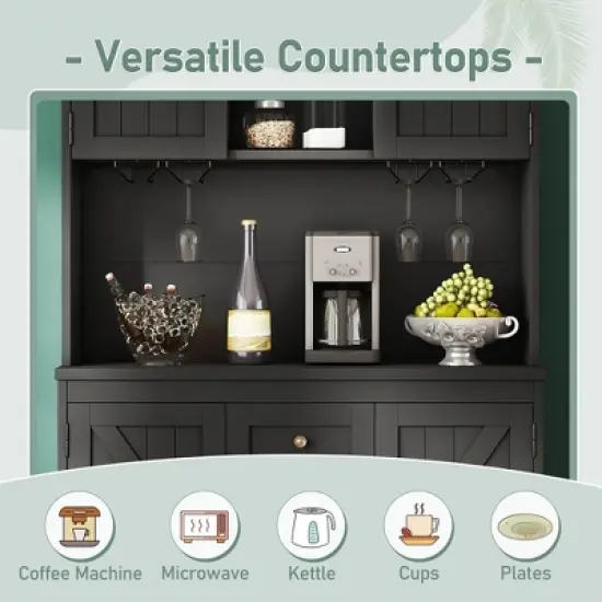 KTMBDW 74" Pantry Cabinet, Tall Kitchen Pantry Storage Cabinet with Microwave Stand, Kitchen Hutch with Storage Drawers for Dining Room image {3}