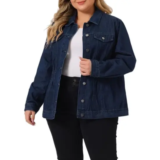 Agnes Orinda Women's Plus Size Classic Denim Washed Front Long Sleeve Jean Jackets image {12}