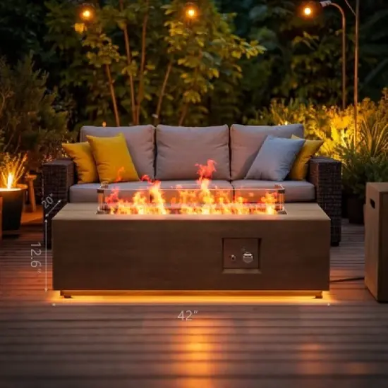 Evita Outdoor Fire Pit Table, 50,000 BTU with LED Light, Propane Tank, Windshield, Glass Stone and Rain Cover - 42.2*20.1*12.4 Inch image {2}