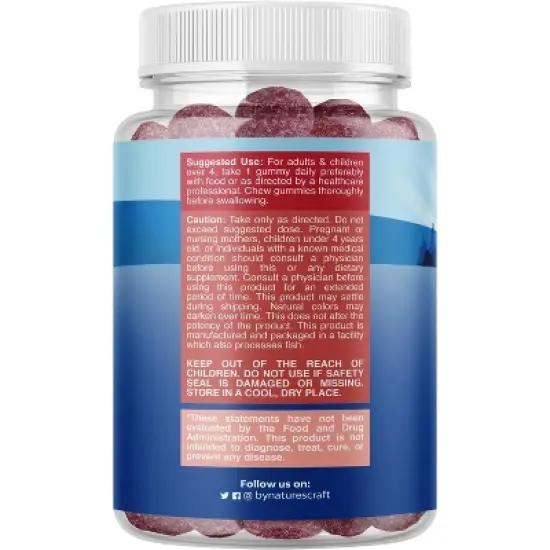 Kids Magnesium Gummies, Calm Relaxing Mag Citrate Supplement, Nerve Health, Muscles & Heart Support, Nature's Craft, Raspberry Flavor, 45 or 90ct image {7}