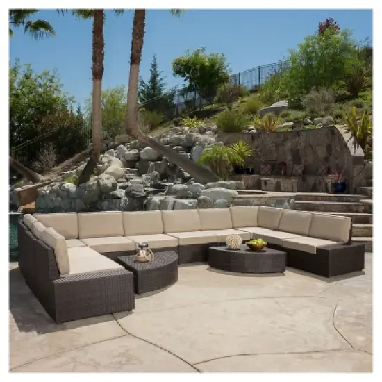 Santa Cruz 12pc Wicker Sofa Set with Cushions - Christopher Knight Home image {5}