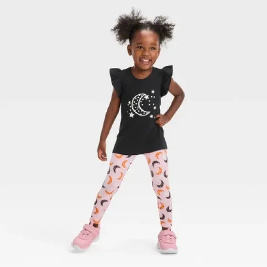 Toddler Girls' Moon 'Glow in the Dark' Short Sleeve Top & Leggings Set - Cat & Jack&trade; Black image {2}