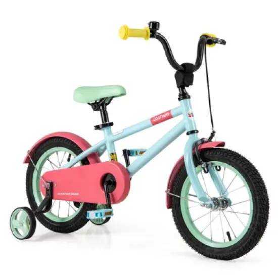 Costway 14" Kids Bike with Adjustable Saddle Handlebar Removable Training Wheels Handbrake Green/Red/Pink/Blue/Black image {14}