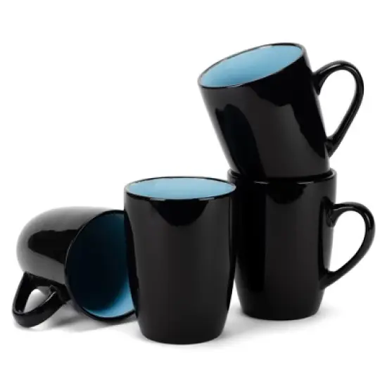 Elanze Designs Color Pop Pale Blue Black Exterior 16 ounce Glossy Ceramic Mugs Matching Set of 4 image {5}
