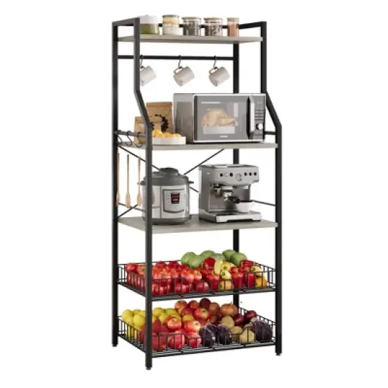 Bakers Rack, Microwave Oven Stand with 2 Large Wire Basket, 5-Tier Kitchen Utility Storage Shelf with 8 Hooks for Spice, Pots Organizer image {9}