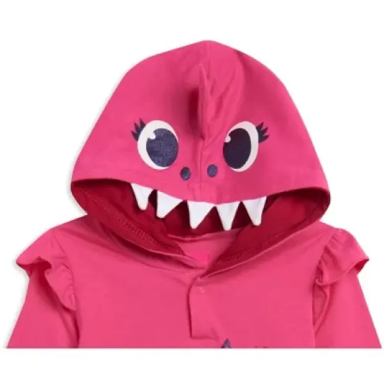 Pinkfong Mommy Shark Baby Shark Girls French Terry Pullover Hoodie Poly Hair & Felt Teeth Fin on hat Costume and Leggings Outfit Set Toddler image {4}