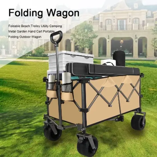 KTMBDW Heavy-Duty Foldable Utility Wagon Cart, All-Terrain Quiet Wheels, Adjustable Handle & Cup Holders for Camping, Gardening, Picnic, Shopping image {6}