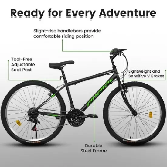 INFURNIC Bicycles 26 Inch Mountain Bike 21-Speed Carbon Steel Frame Dual V-Brakes for Teens and Adults, Black, 69.57"*27"*39" image {2}