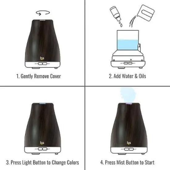 HealthSmart Essential Oil Diffuser, Cool Mist Humidifier and Aromatherapy Diffuser with 150ML Tank Ideal for Small Rooms, Adjustable Timer and Mist image {3}
