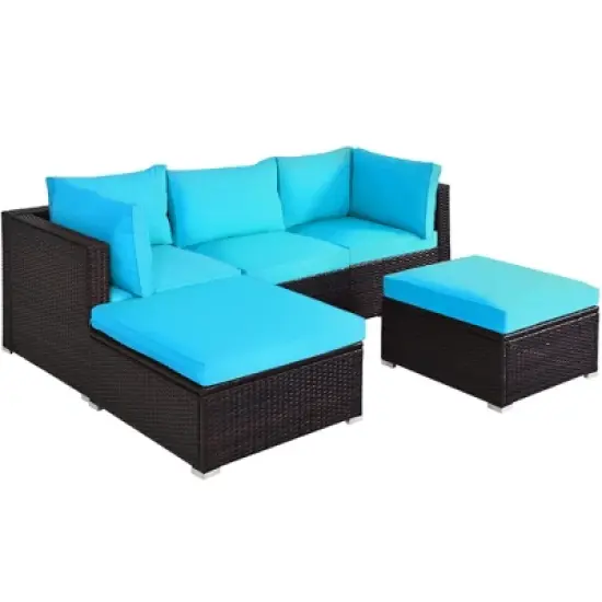 Tangkula 5PCS Cushioned Rattan Patio Conversation Set Outdoor Furniture Set w/ Ottoman image {9}