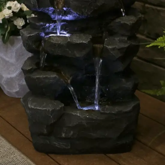 Sunnydaze 24"H Electric Polyresin Grotto Falls Outdoor Water Fountain with LED Lights image {4}