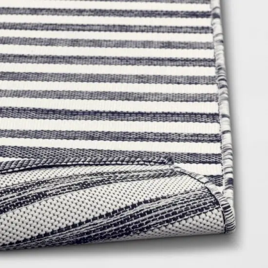 7'x10' Narrow Wornstripe Rectangular Woven Outdoor Area Rug Navy Blue - Threshold&trade; image {3}