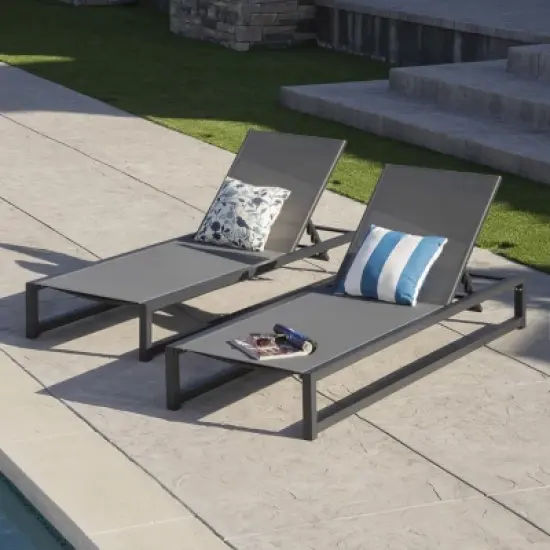 Christopher Knight Home Draven Outdoor Mesh and Aluminum Armless Adjustable Chaise Lounge (Set of 2) image {1}