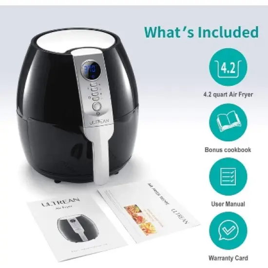 Ultrean Air Fryer, 4.2 Quart Electric Hot Airfryer Oven Oilless Cooker for Quick Easy Meals, Nonstick Frying Pot, UL Certified,1500w, Black image {10}