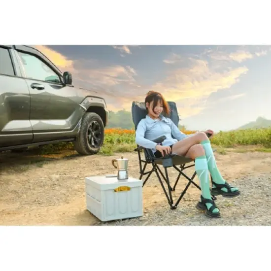 SKRAN Portable Collapsible Chair, Oversized Camping Folding Chair With Sturdy And Durable Frame,Cup Holder,Quad Lumbar Back Easy Storage,For Camping image {1}