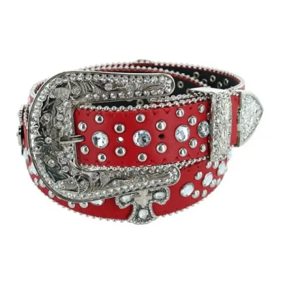 CTM Women's Cross Concho Western Rhinestone Belt image {5}